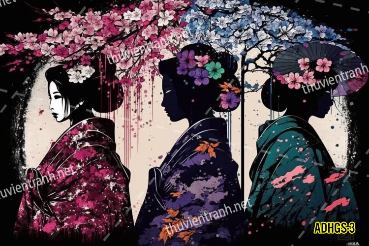Tranh dán tường hoa cô gái Geisha Nhật Bản-ADHGS-3 - Tranh tường chất lượng cao